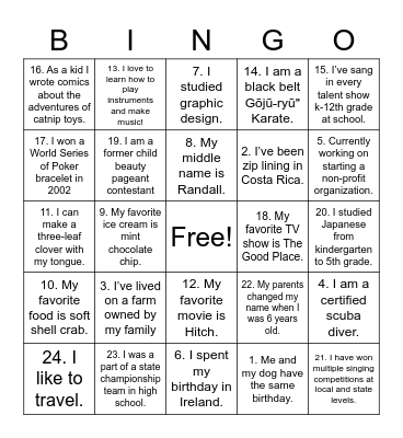 Get to know you Bingo Card