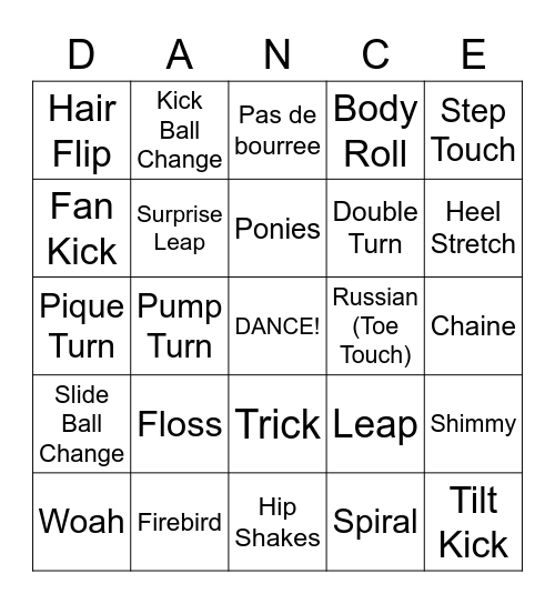 Jazz Dance Bingo #2 Bingo Card
