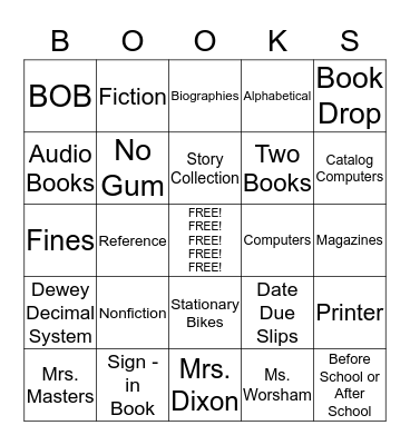 Library Bingo Card