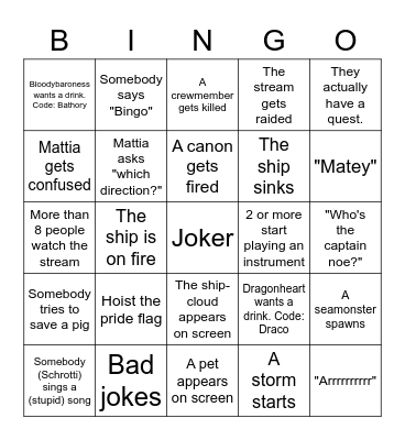 B&B presents: Sea of Thieves Bingo Card