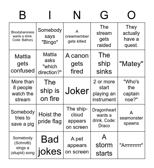 B&B presents: Sea of Thieves Bingo Card