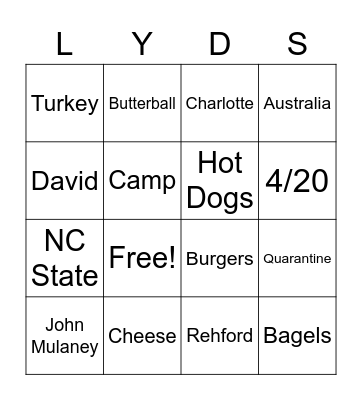 Lydia's Birthday Bingo Card