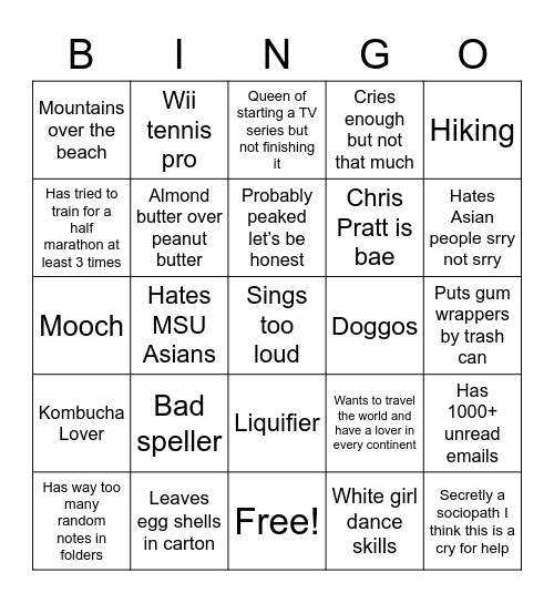 Madi Bingo Card