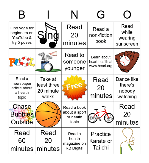 Fitness and Music Bingo Card