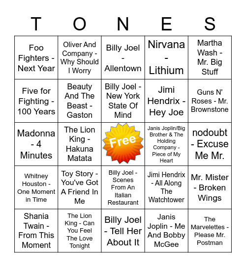 Game Of Tones 4-20-20 Game 1 Bingo Card