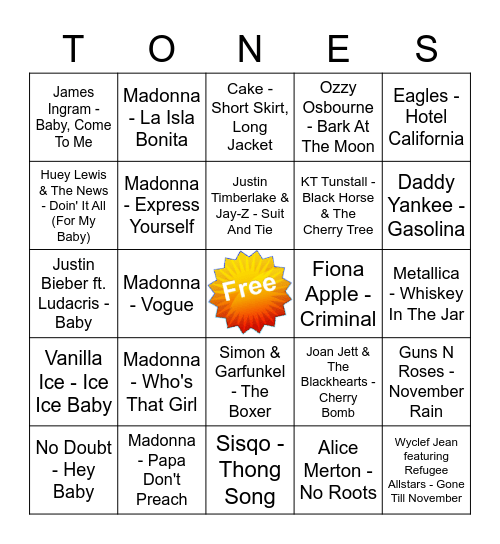 Game Of Tones 4-20-20 Game 2 Bingo Card