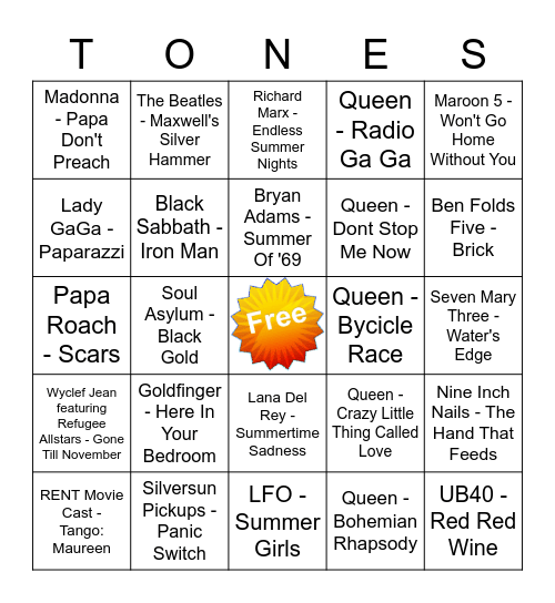 Game Of Tones 4-20-20 Game 5 Bingo Card