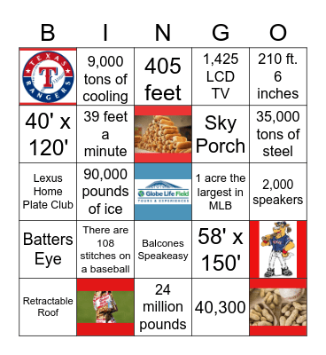 Globe Life Field - Tour Guides Bingo Card