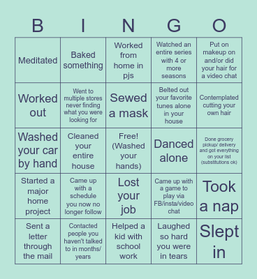 Quarantine Bingo Card