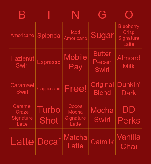 Dunkin' Bingo Card