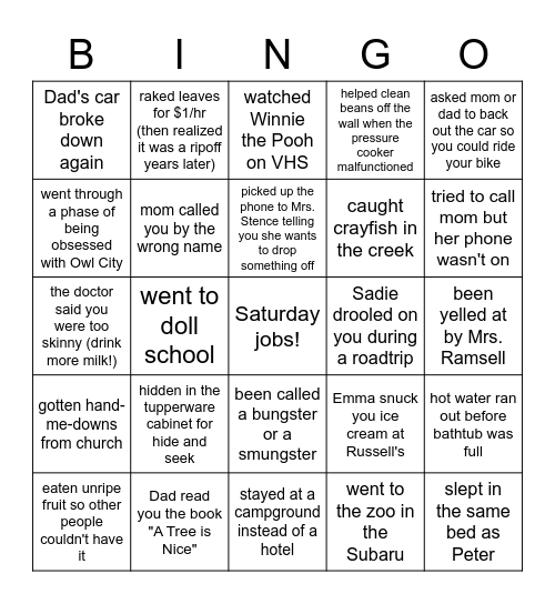 Vande Brake Bingo Card