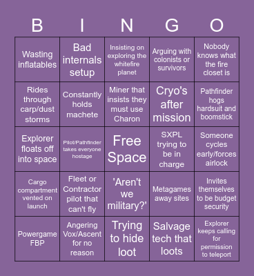 Exploration Bingo Card