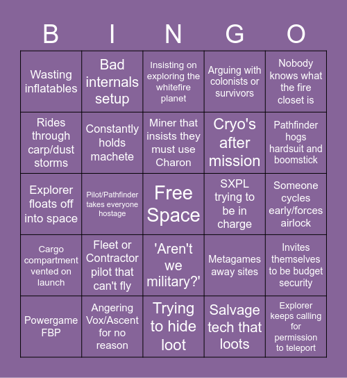 Exploration Bingo Card