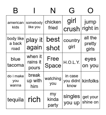 Country Singo Bingo Card