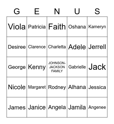 Johnson-Jackson Family Bingo Card