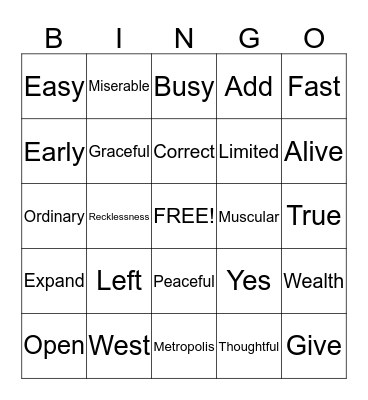 Antonyms! Bingo Card