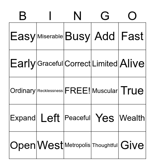 Antonyms! Bingo Card