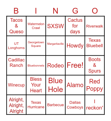 Texas Made... Bingo Card
