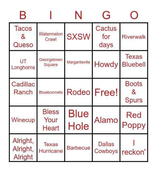 Texas Made... Bingo Card