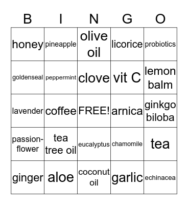 Natural Remedies Bingo Card