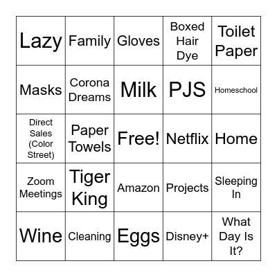 Quarantine Bingo Card