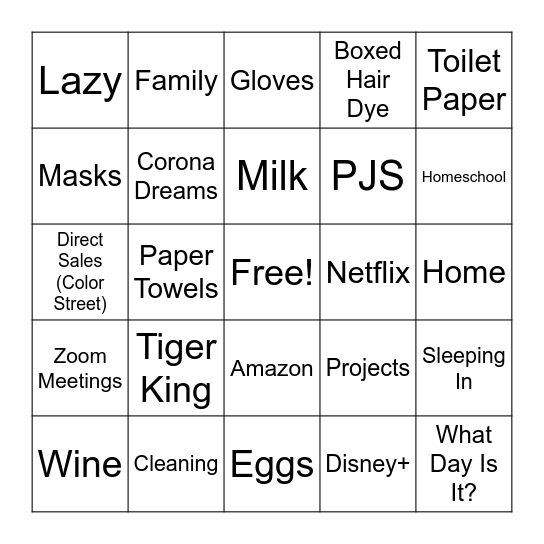 Quarantine Bingo Card