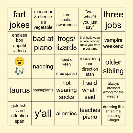 How Keely Are You Bingo Card