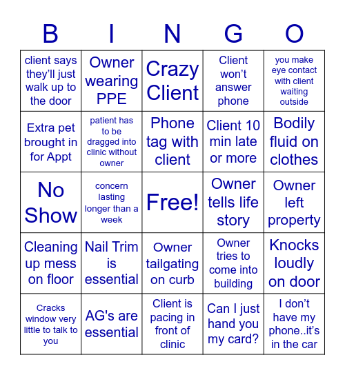 Vet Tech Bingo! Bingo Card