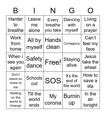 6 feet apart Bingo Card