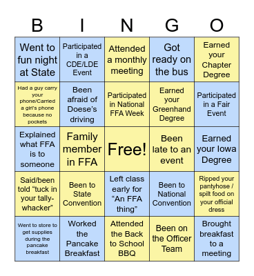 East Buchanan FFA Bingo Card