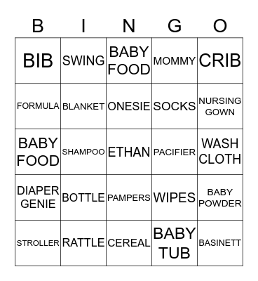 ETHAN'S BABY BINGO Card