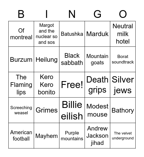 Quarantine music Bingo Card