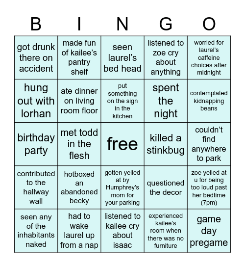 todd house bingo Card