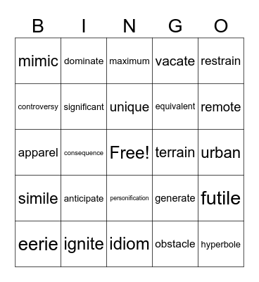 Flocabulary Bingo Card
