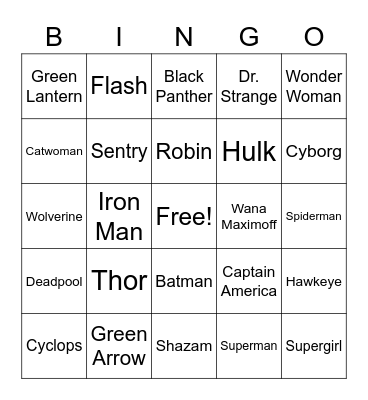 Superhero Peak-O Bingo Card