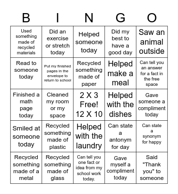 Ms. Singer Week 5 Bingo Card