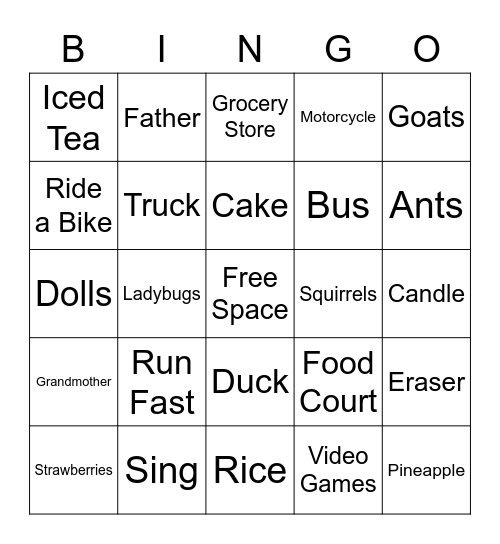 HHH 1 - Homework Bingo Card