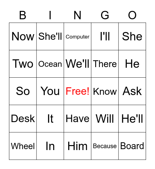 Word Bingo Card