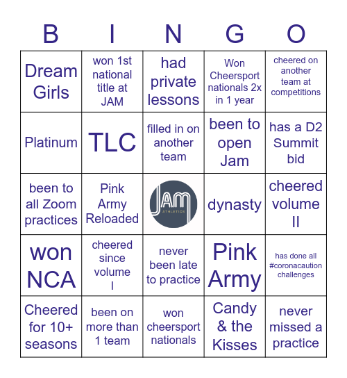 JAM ATHLETICS Bingo Card