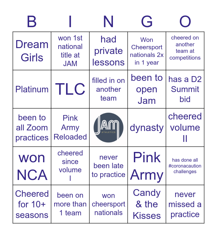 JAM ATHLETICS Bingo Card