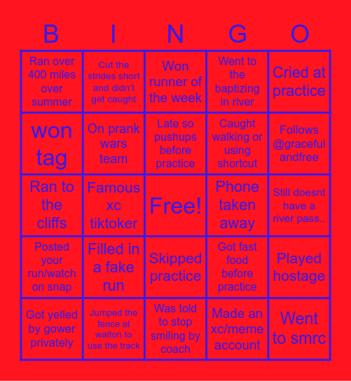 WALTON XC Bingo Card