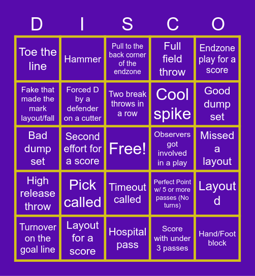 Game Footage Bingo Card