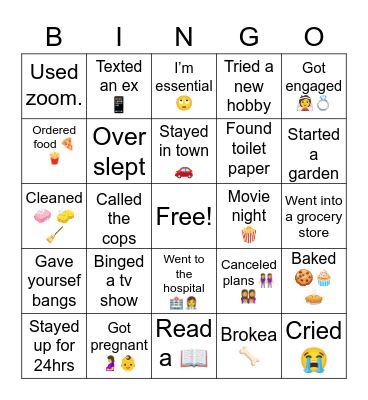 Quarantine BINGO Card