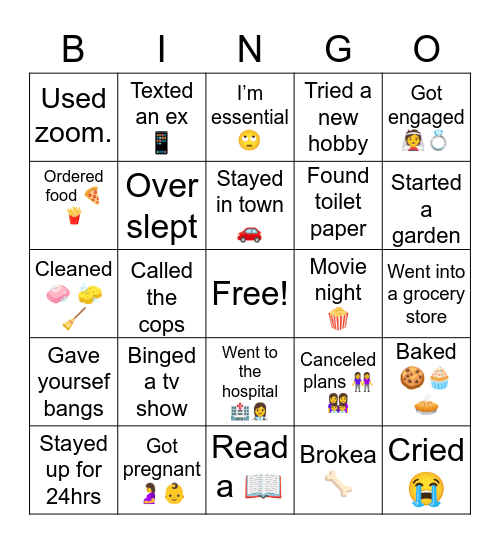 Quarantine BINGO Card