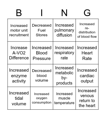 Acute Responses To Exercise Bingo Card