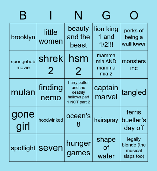 Filmés Bingo Card