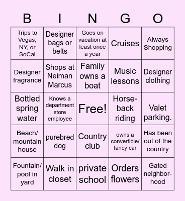 Rich KidBingo Card