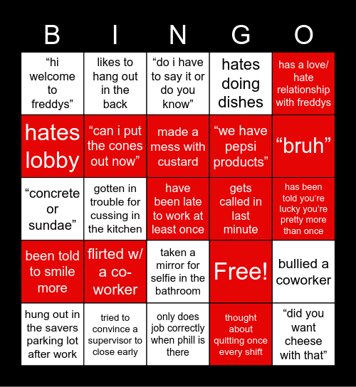 Freddys Bingo Card