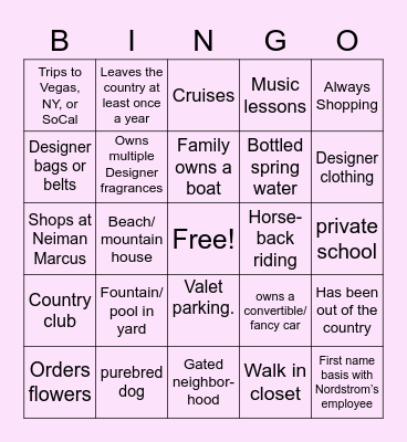 Rich KidBingo Card