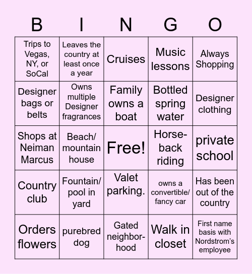 Rich KidBingo Card